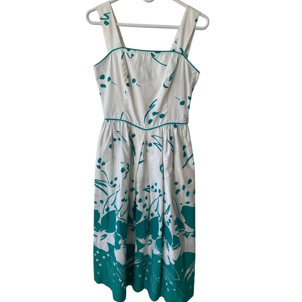 Lanz Originals Vintage 80's Sun Dress White, Teal Green Size Small